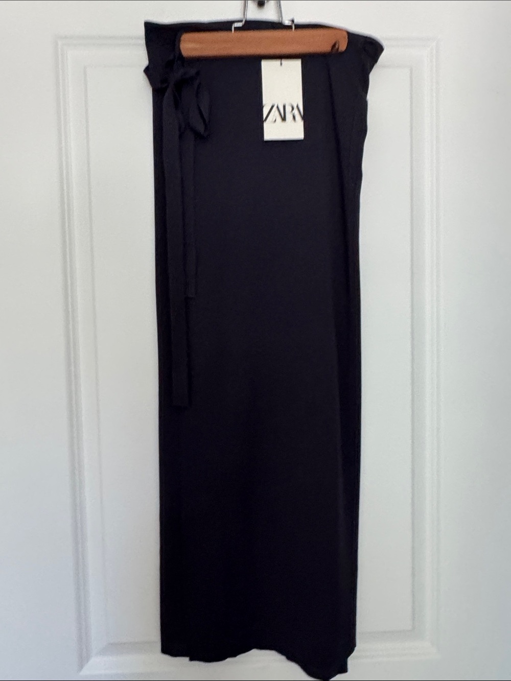 Zara Slate Blue Gray Ribbed Knit Wrap Maxi Skirt Tie Waist NWT Size M
